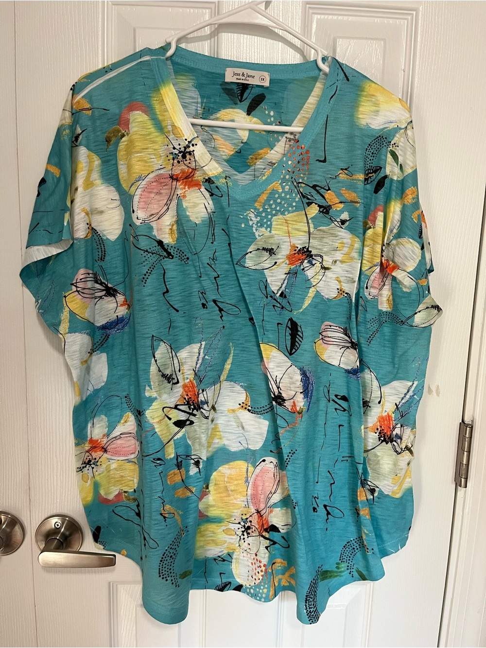Women’s Floral V-Neck Blouse in Teal by